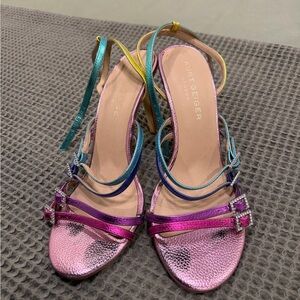 Kurt Geiger Colorful Strappy Heels with Rhinestone Buckles Size 9